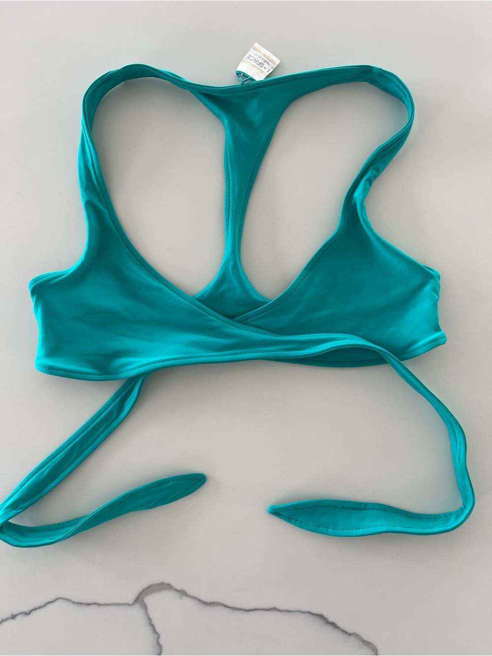 L*Space Teal Turquoise Chloe Wrap Racerback Bikini Top NWOT Approximately XS